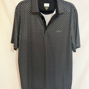 Greg Norman Collection Black and White Patterned Polo Sz L